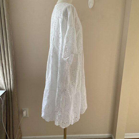 Valentina Naldi Eyelet Baby Doll Dress Size L White Tiered Italy Y2K Cottagecore - Picture 5 of 11